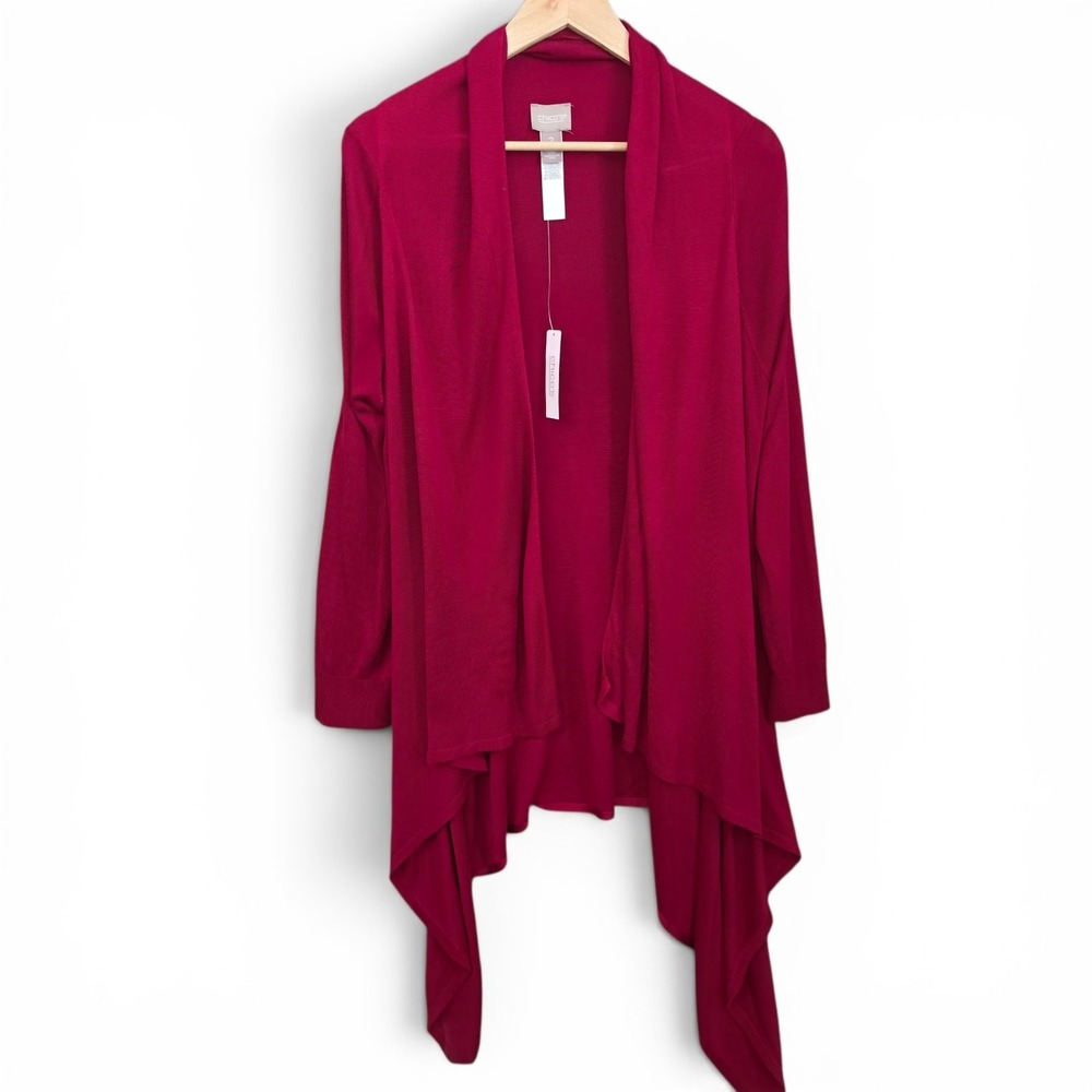 Chicos Cardigan Womens 2 US Large Red Open Front Harper Drape Casual‎ Ladies
